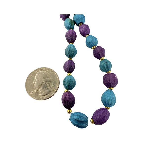 Purple & Teal Dyed Seed Beaded Long Layering Necklace 32" Chain Jewelry - Picture 11 of 11
